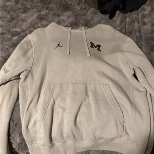 Jordan Men's Light Gray Hoodie with Navy Logo